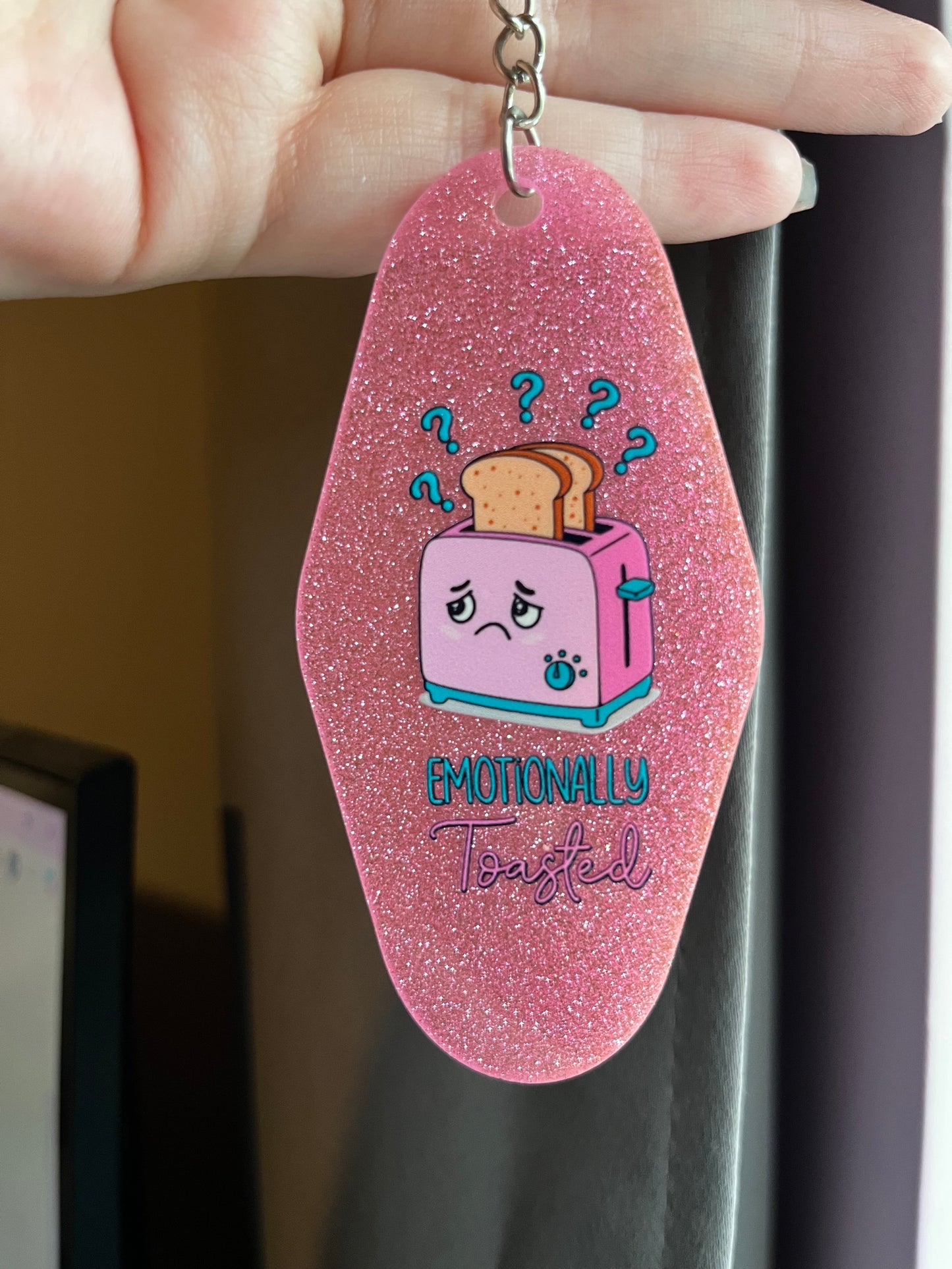 Emotionally Toasted Pink Glitter Keyring