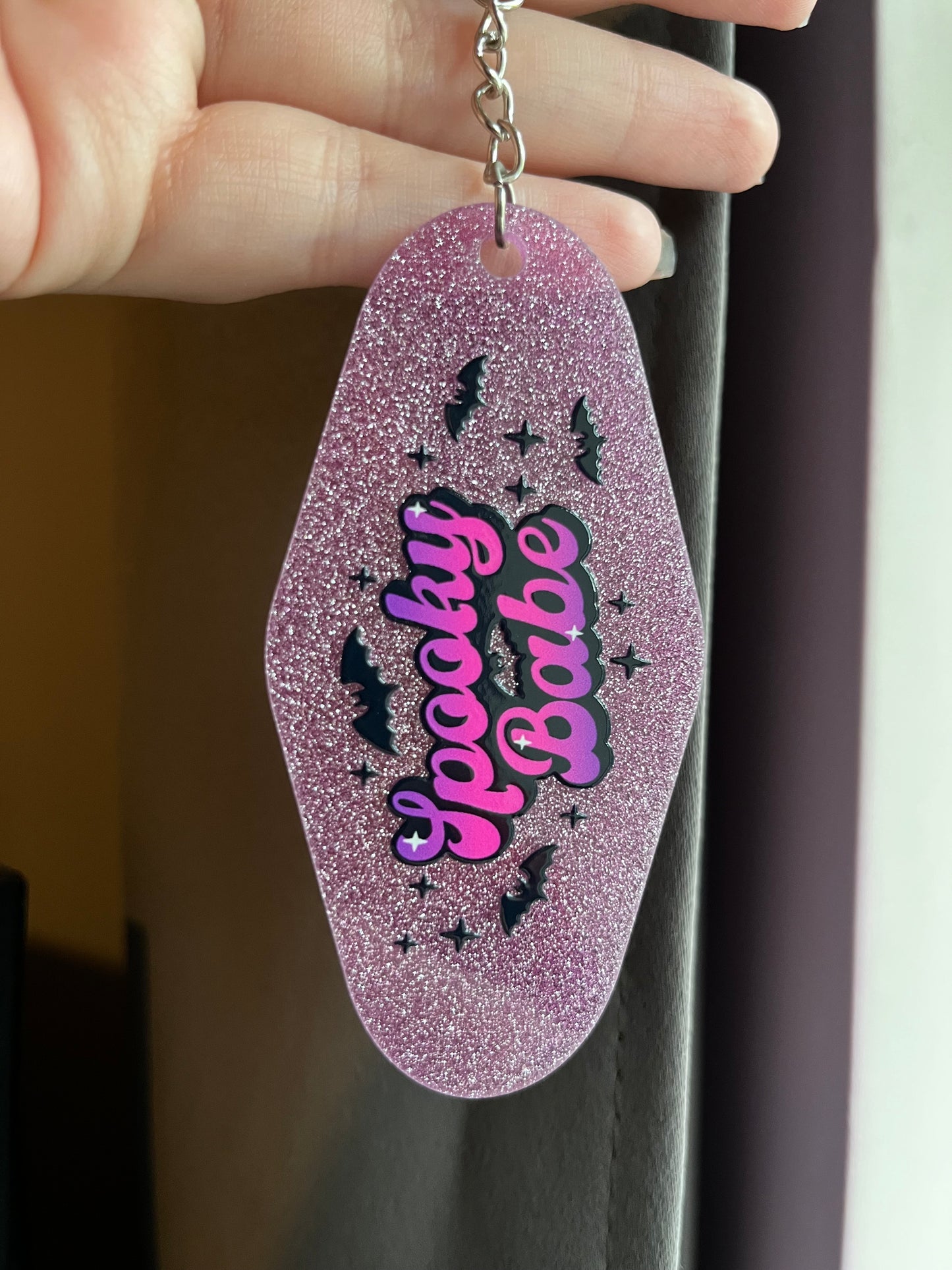 Spooky Babe Purple Glitter Keyring