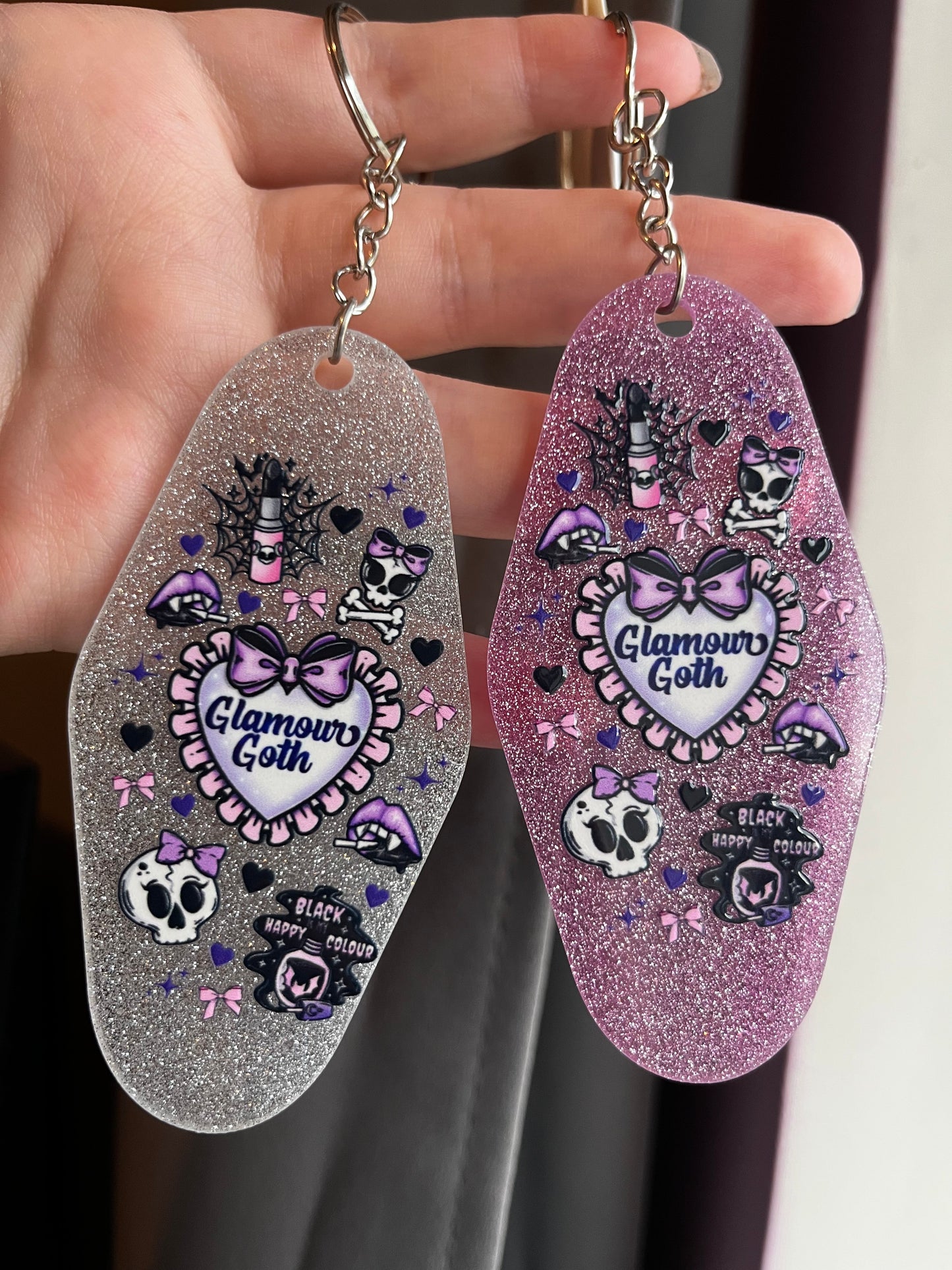 Glamour Goth Pink Glitter Keyring