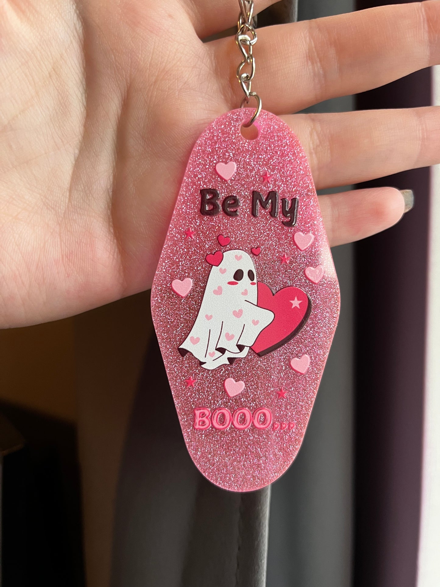 Be My Boo Pink Glitter Keyring