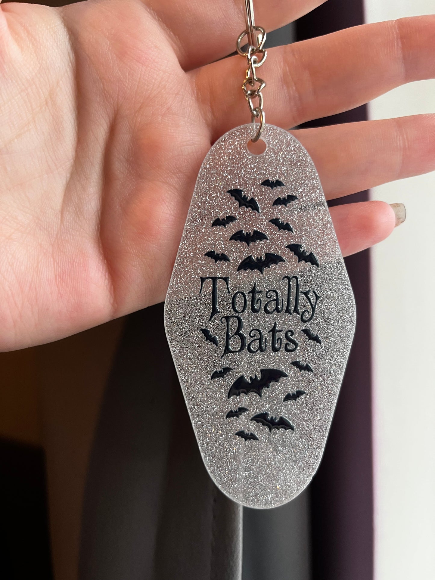 Totally Bats Sliver Glitter Keyring