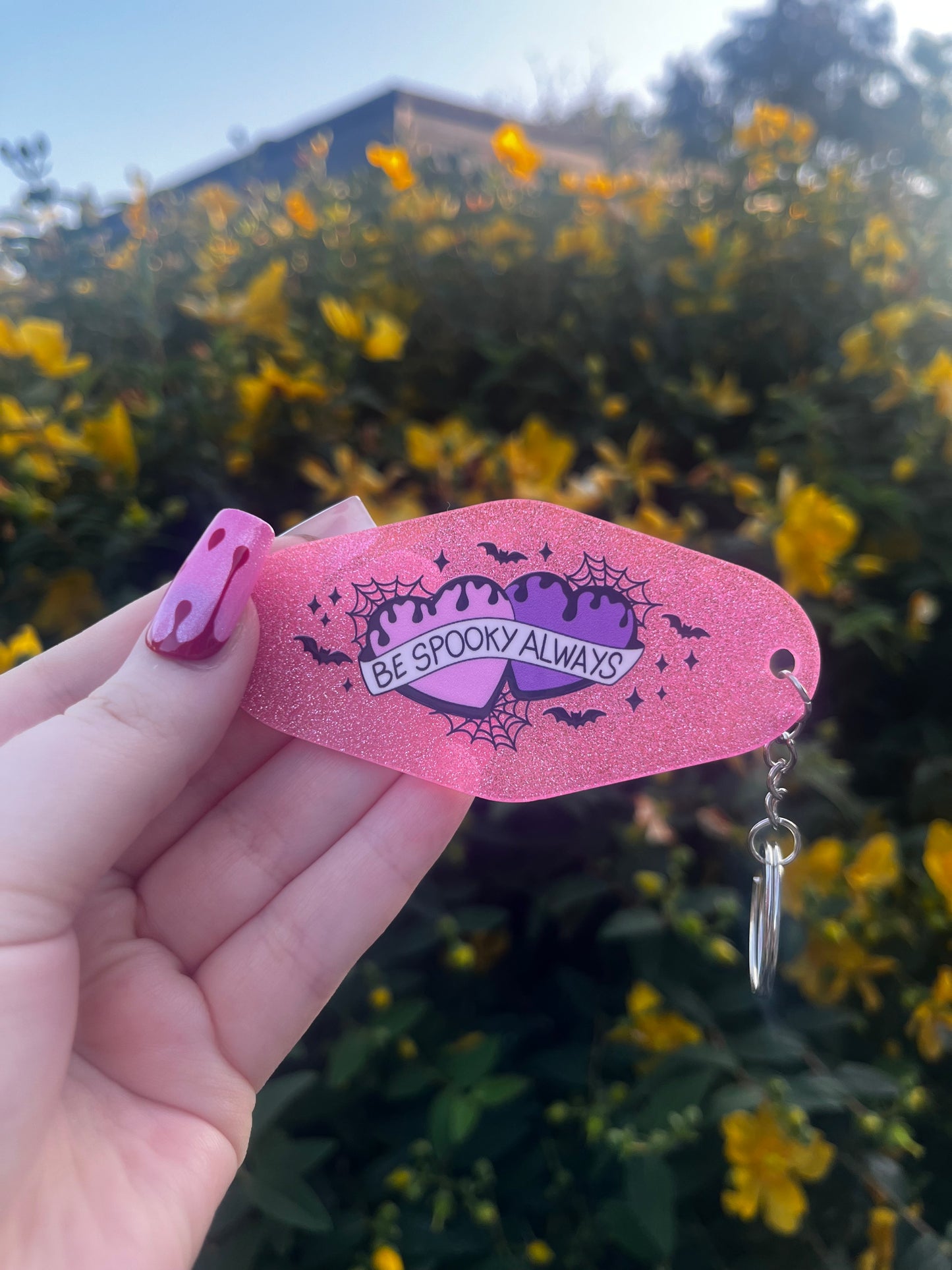 Be Spooky Always Pink Glitter Keyring