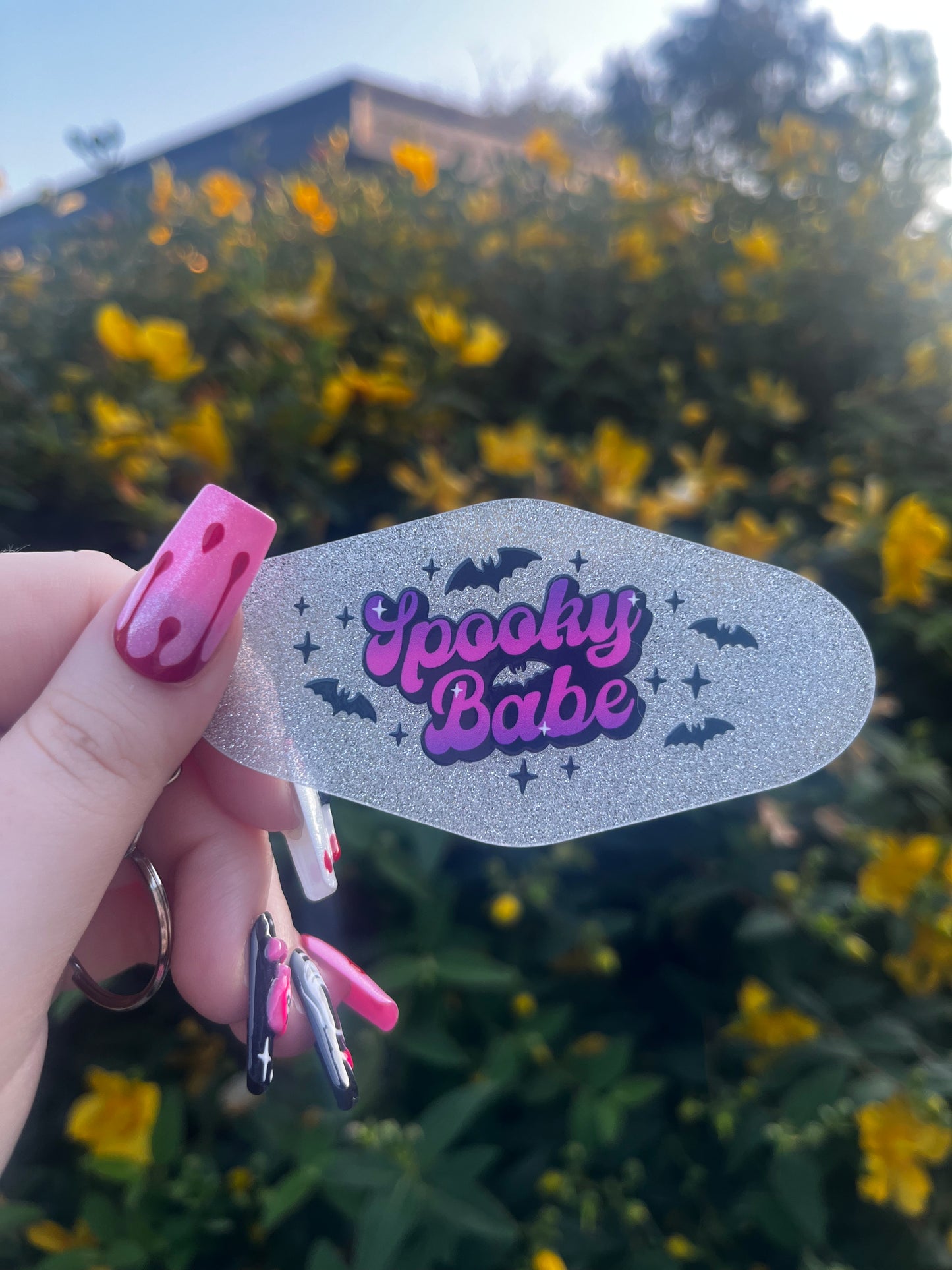 Spooky Babe Silver Glitter Keyring