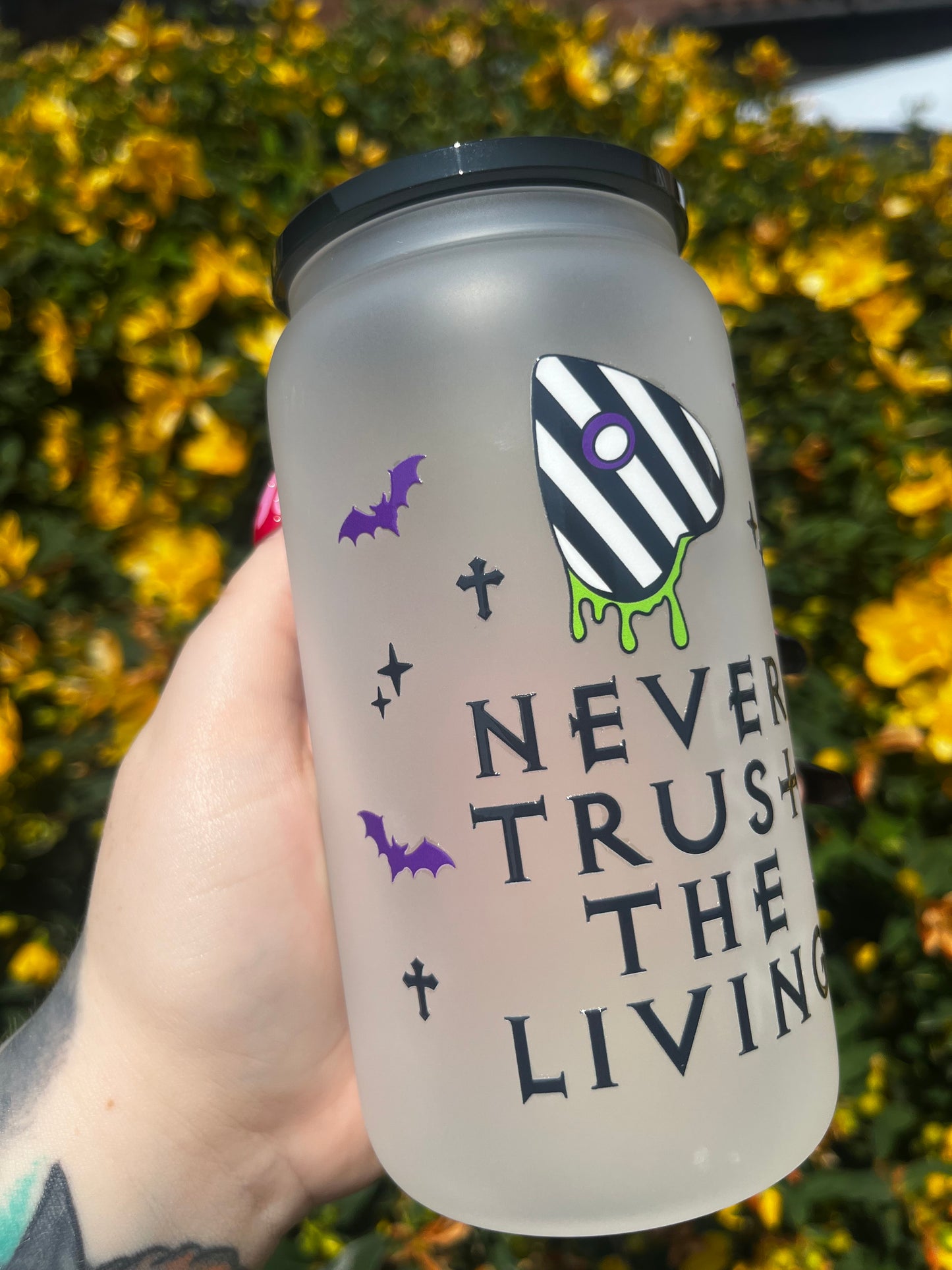 Never Trust The Living Libbey Glass Cup With Straw