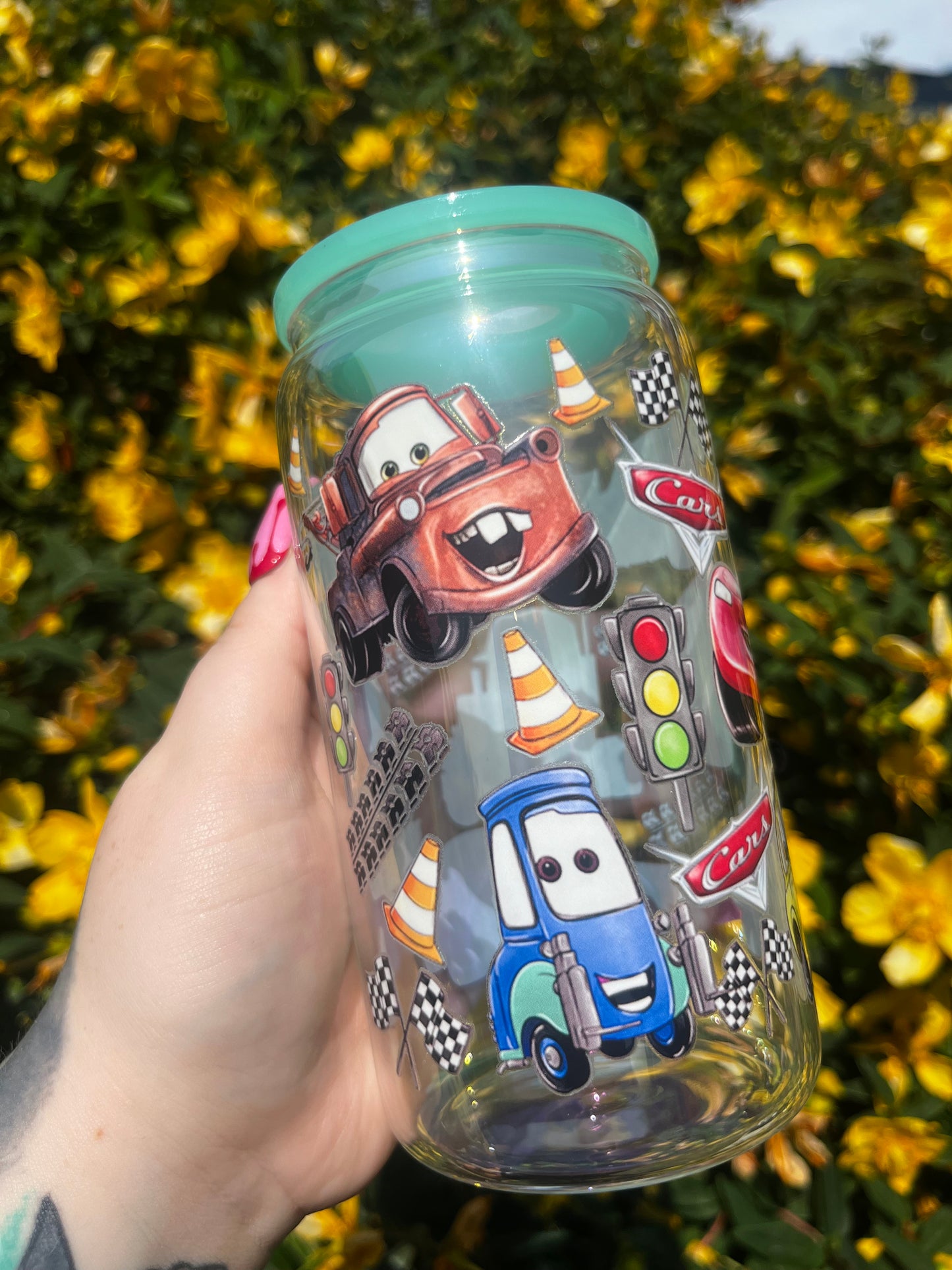 Cars Libbey Glass Cup With Straw