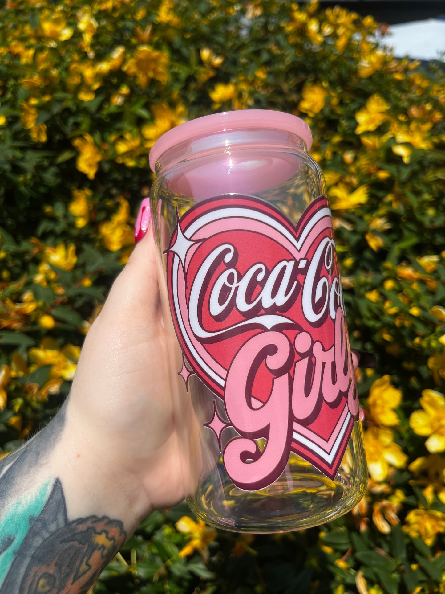 Coca Cola Girly Libbey Glass Cup With Straw