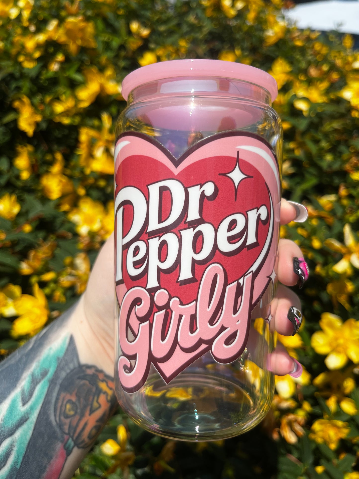 Dr Pepper Girly Libbey Glass Cup With Straw