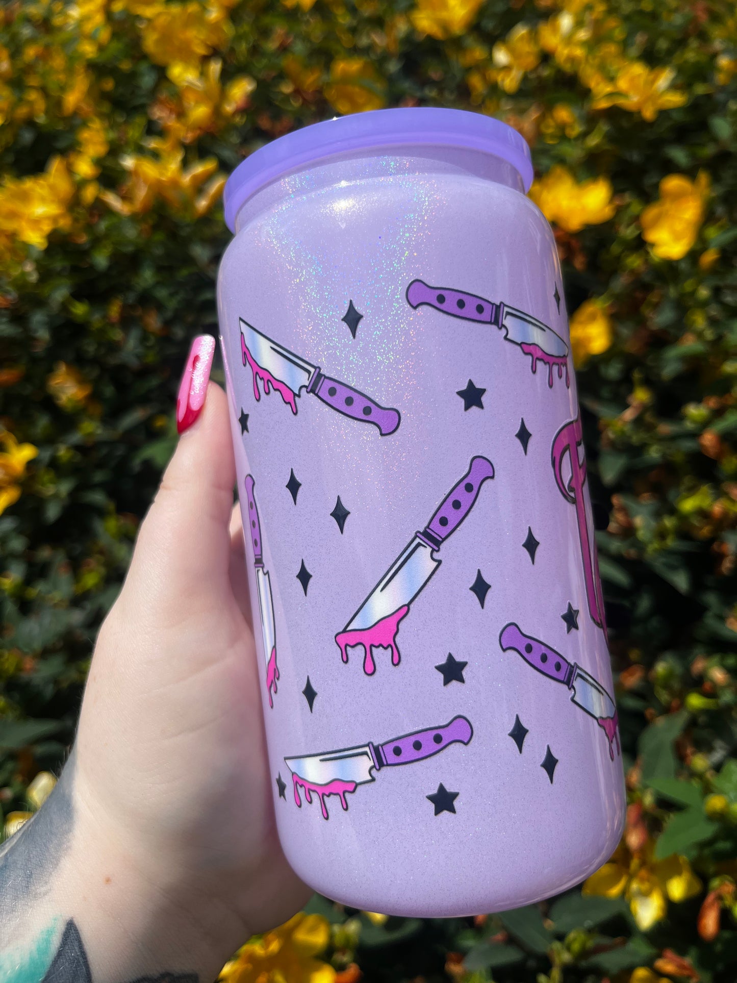 Final Girl Glitter Libbey Glass Cup With Straw