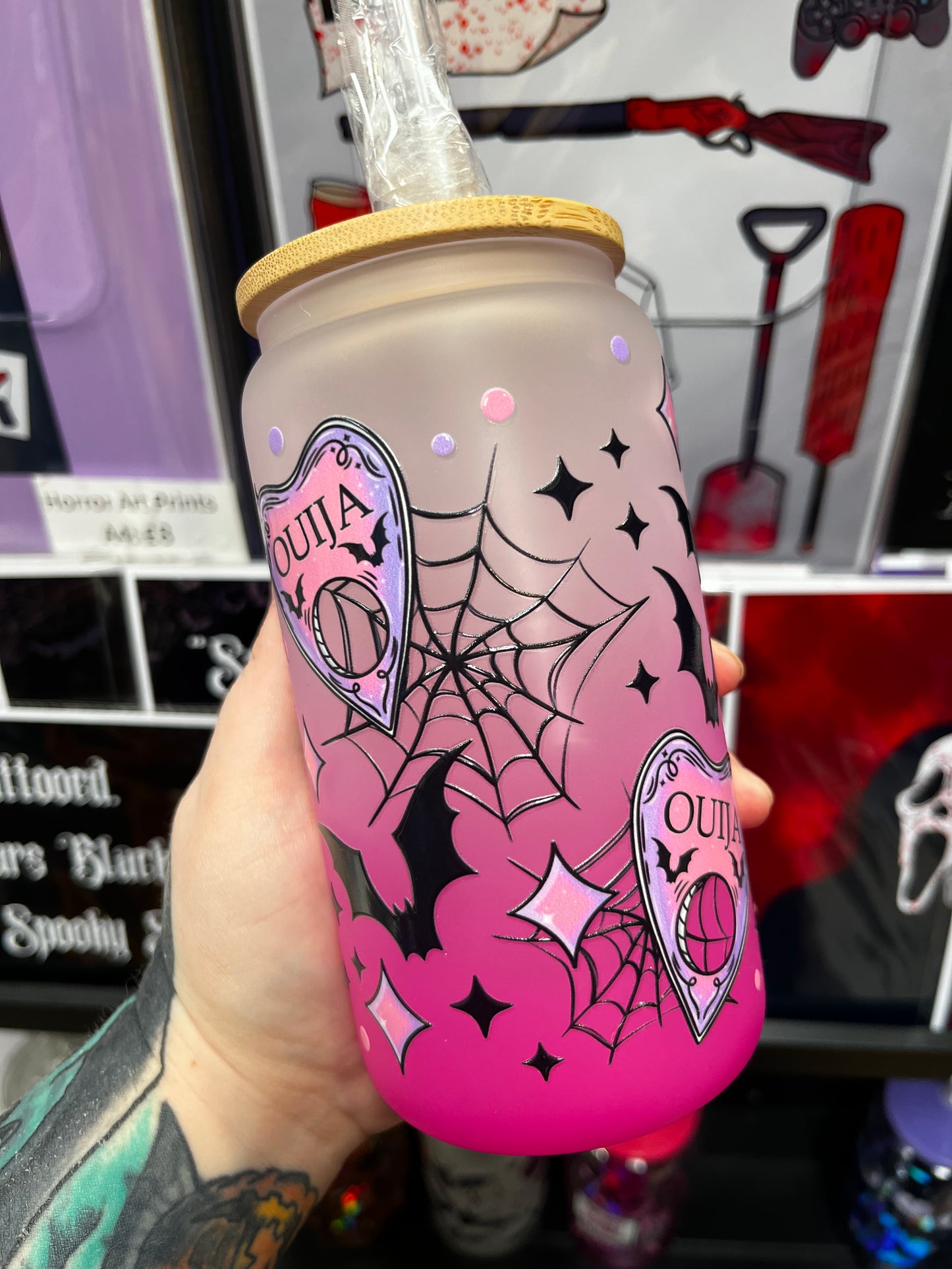 Ouija Bats Glass Cup