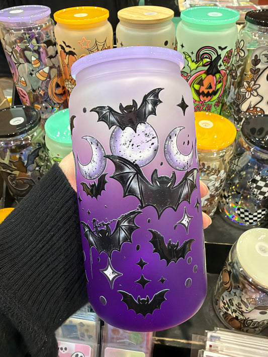 Purple Bats Glass Cup