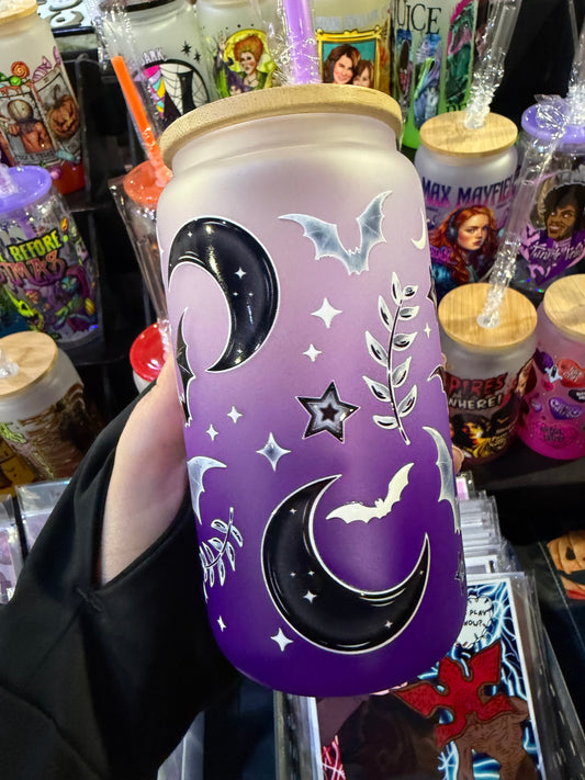 Purple Bats Glass Cup
