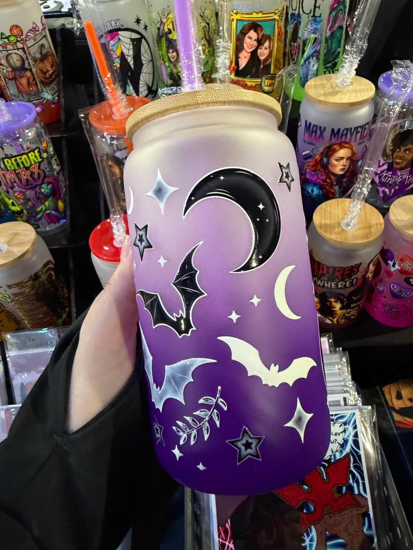 Purple Bats Glass Cup