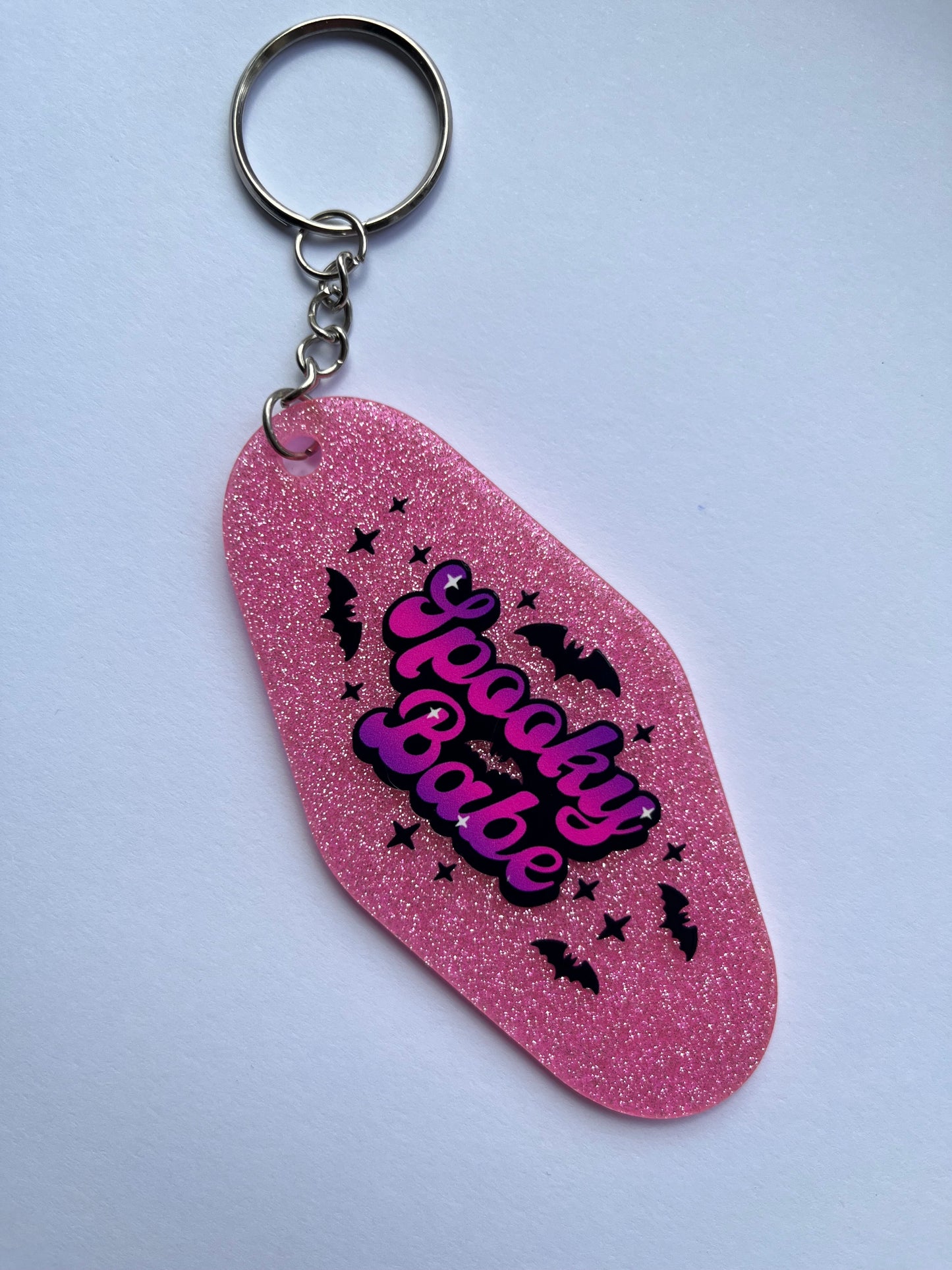Spooky Babe Pink Glitter Keyring