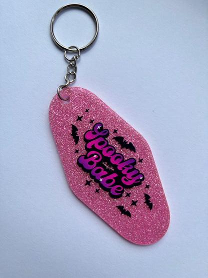 Spooky Babe Pink Glitter Keyring