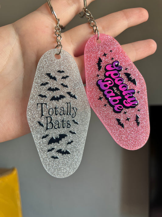 Spooky Babe Pink Glitter Keyring