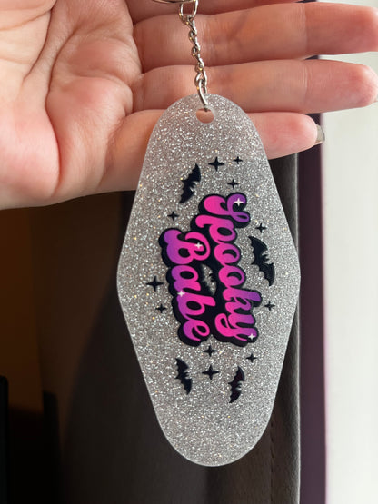 Spooky Babe Silver Glitter Keyring