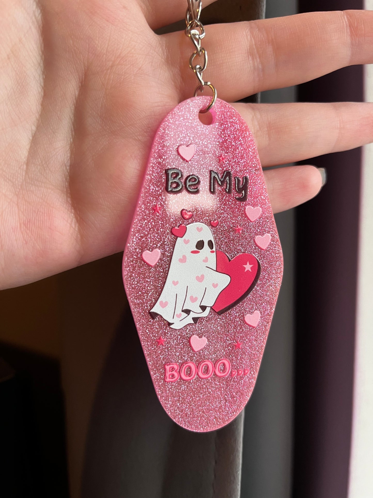 Be My Boo Pink Glitter Keyring
