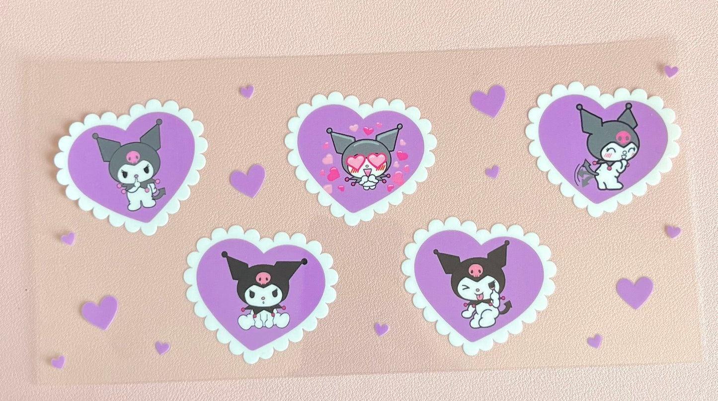 Kuromi Hearts Glass Cup With Straw