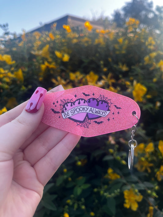 Be Spooky Always Pink Glitter Keyring