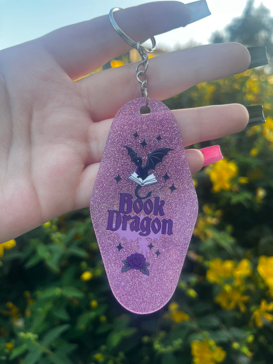 Book Dragon Purple Glitter Keyring