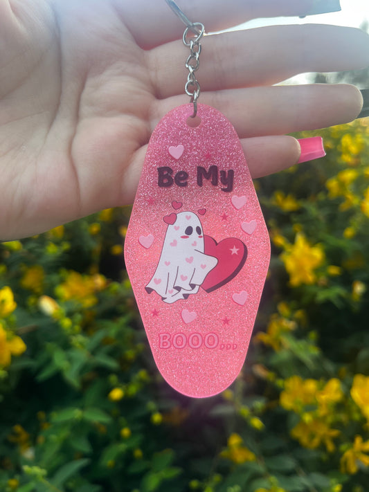 Be My Boo Pink Glitter Keyring