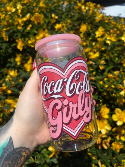 Coca Cola Girly Libbey Glass Cup With Straw