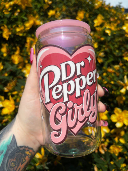 Dr Pepper Girly Libbey Glass Cup With Straw
