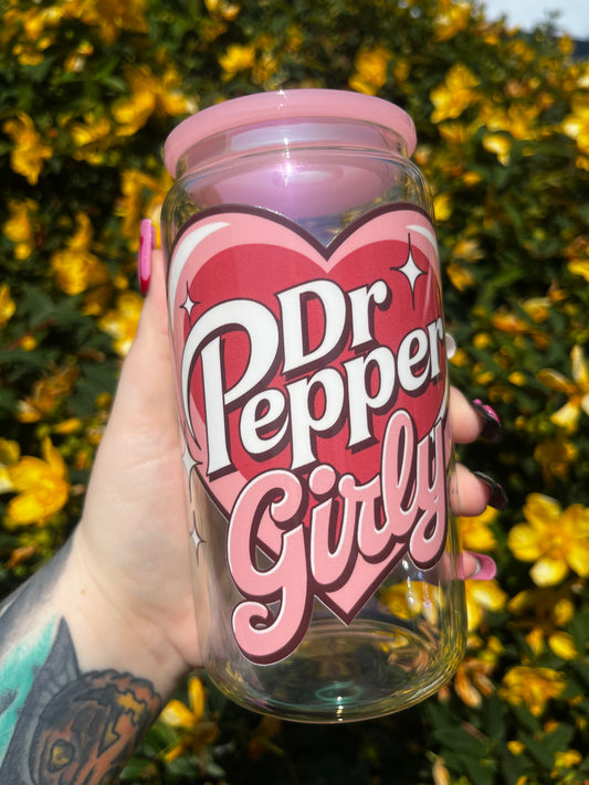 Dr Pepper Girly Libbey Glass Cup With Straw