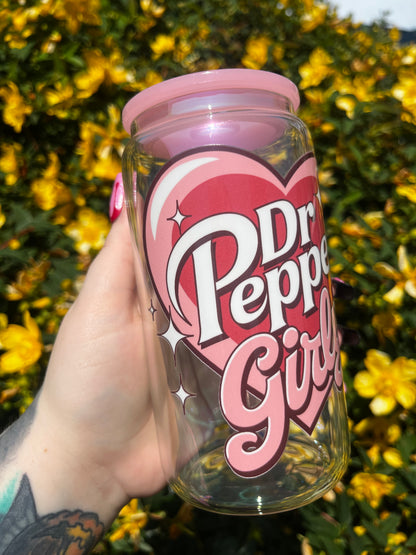 Dr Pepper Girly Libbey Glass Cup With Straw