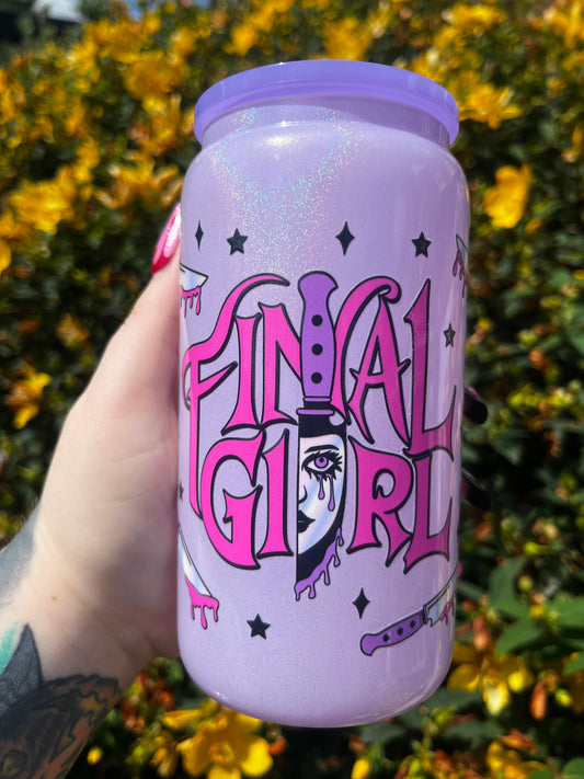Final Girl Glitter Libbey Glass Cup With Straw