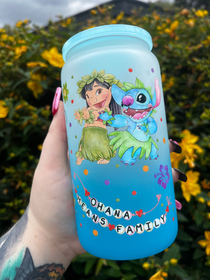 Ohana Means Family Glass Cup