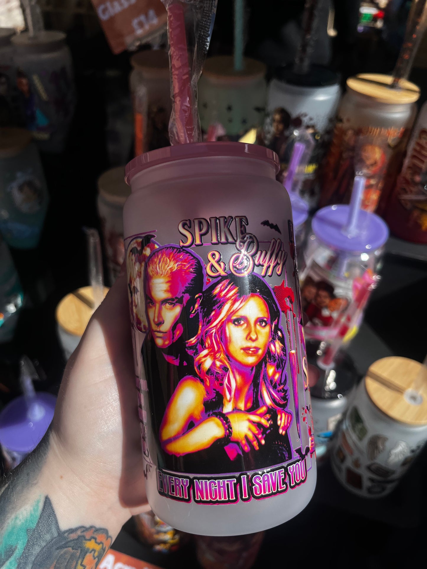 Spike & Buffy Glass Cup