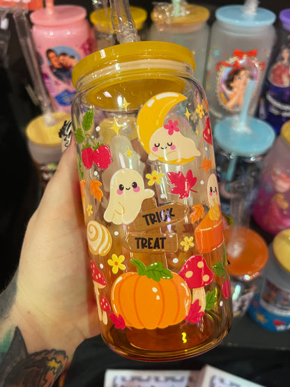 Spooky Ghosts & Pumpkins Glass Cup