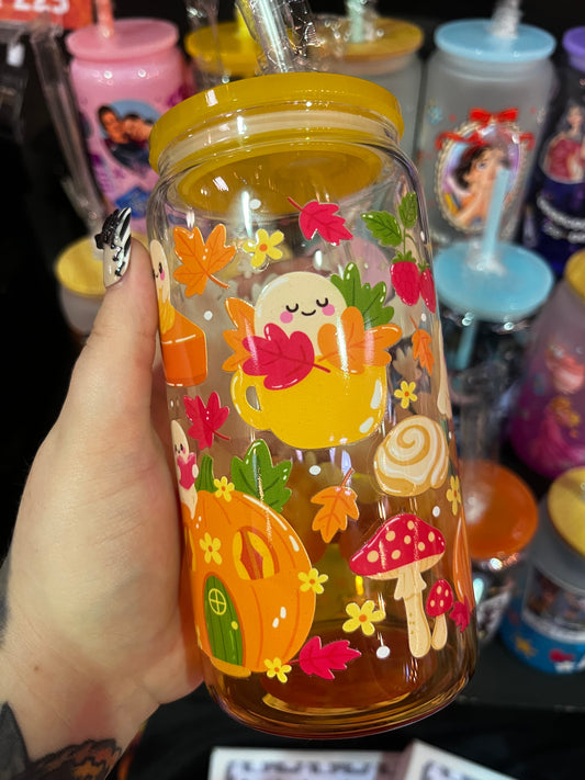 Spooky Ghosts & Pumpkins Glass Cup