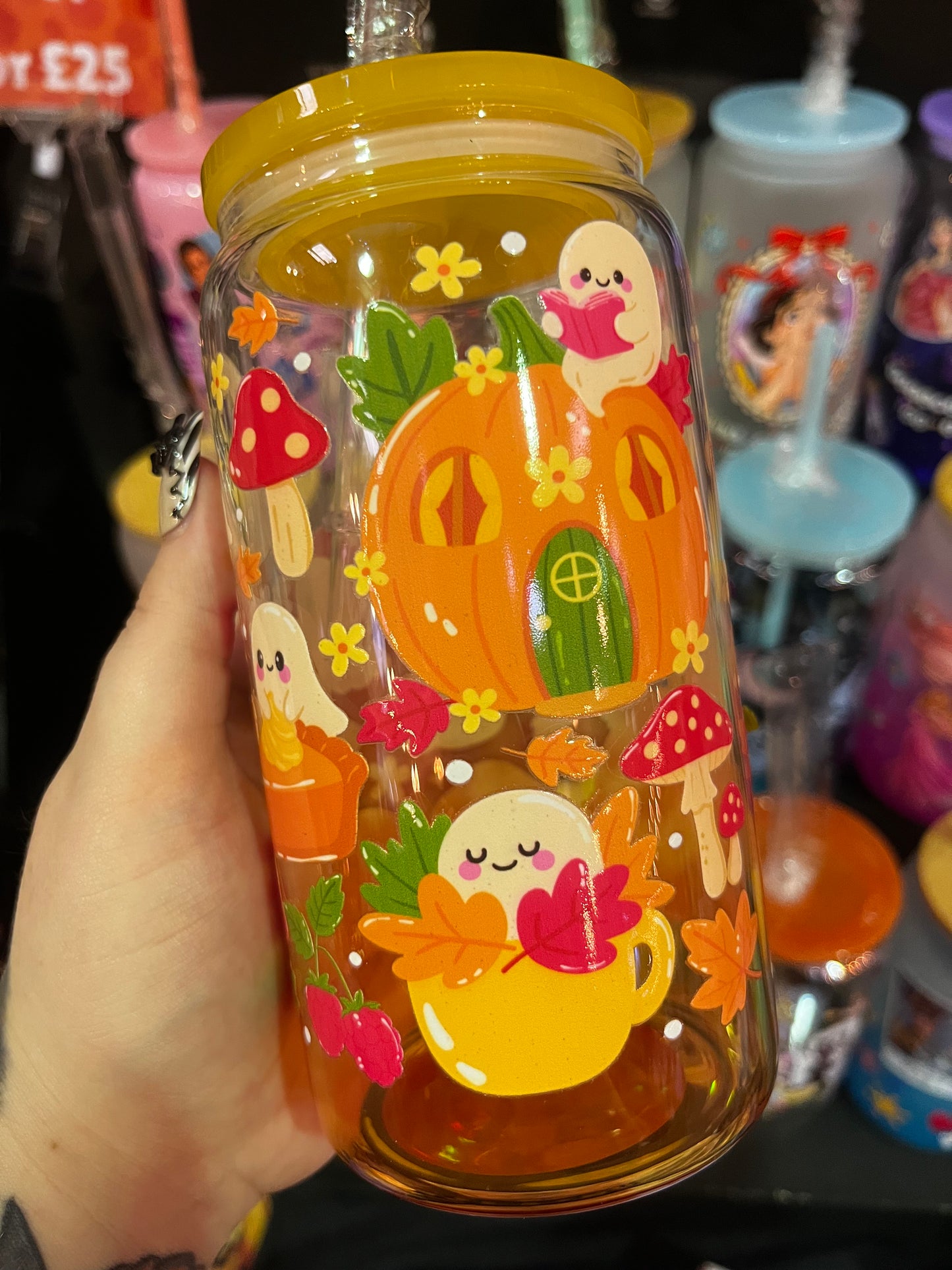 Spooky Ghosts & Pumpkins Glass Cup