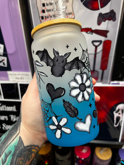 Bats & Flowers Glass Cup