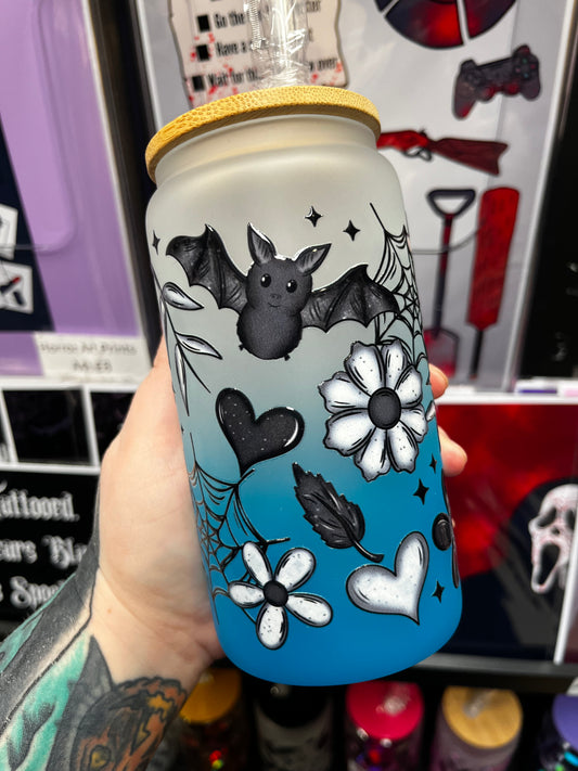 Bats & Flowers Glass Cup