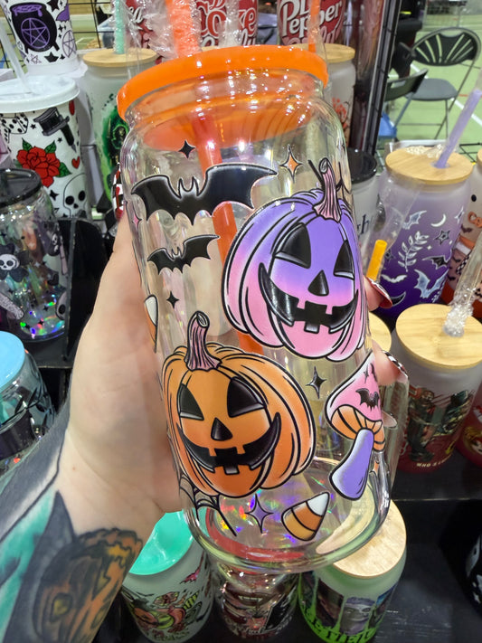 Spooky Pumpkins Glass Cup