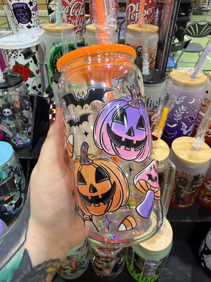 Spooky Pumpkins Glass Cup