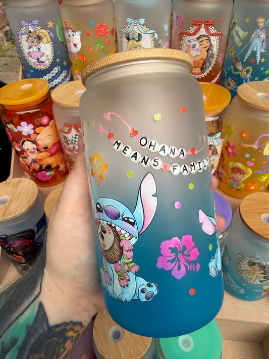 Ohana Means Family Glass Cup